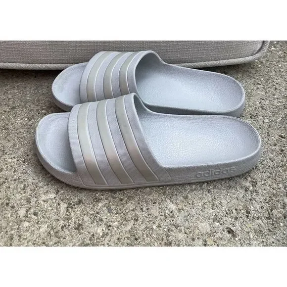 Adidas Men\'s Silver Gray Sandals with Metallic Stripes Size US 7M Slip On adidas Silver Sandals for Men for sale | eBay main image 4